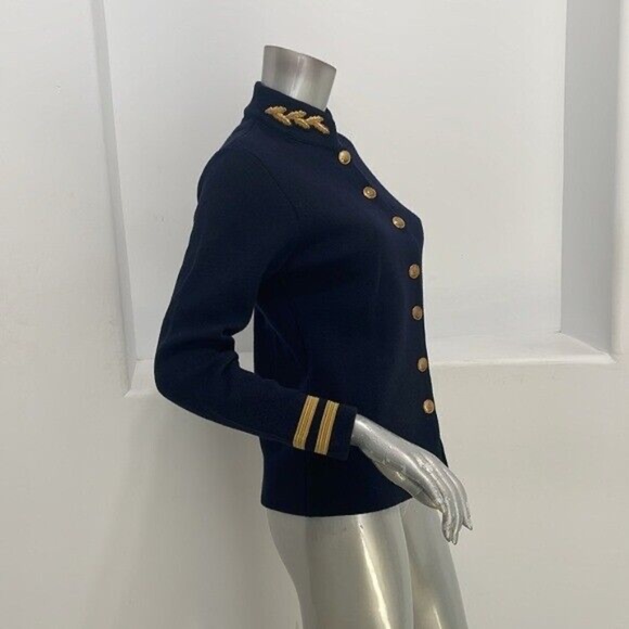 Vintage Ralph Lauren Knit Merino Wool Military Jacket Navy with Gold Leaf sz P - Picture 7 of 11
